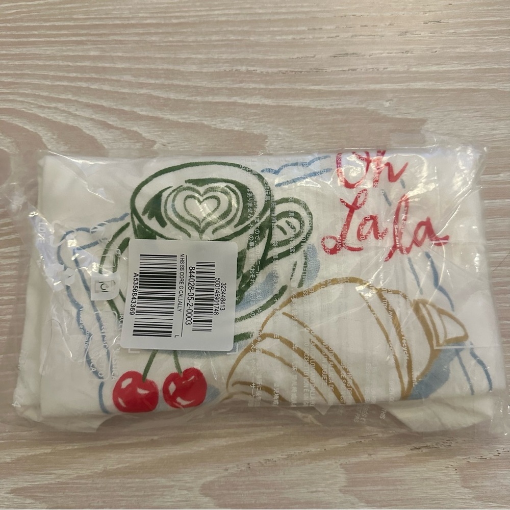 Old Navy White Tee with Cherry and Croissant Design
